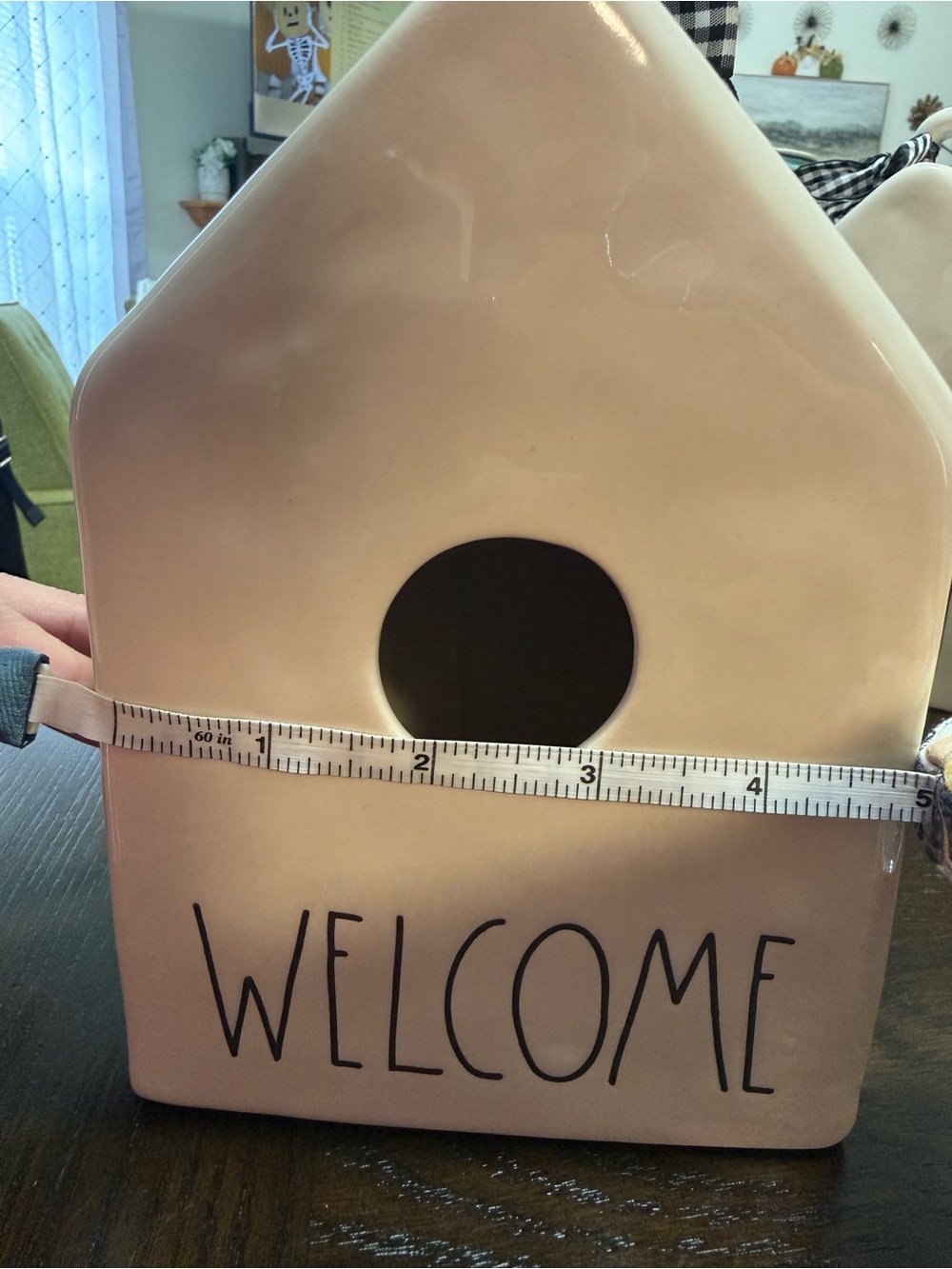 Rae Dunn Pink Ceramic Birdhouse with Black Lettering